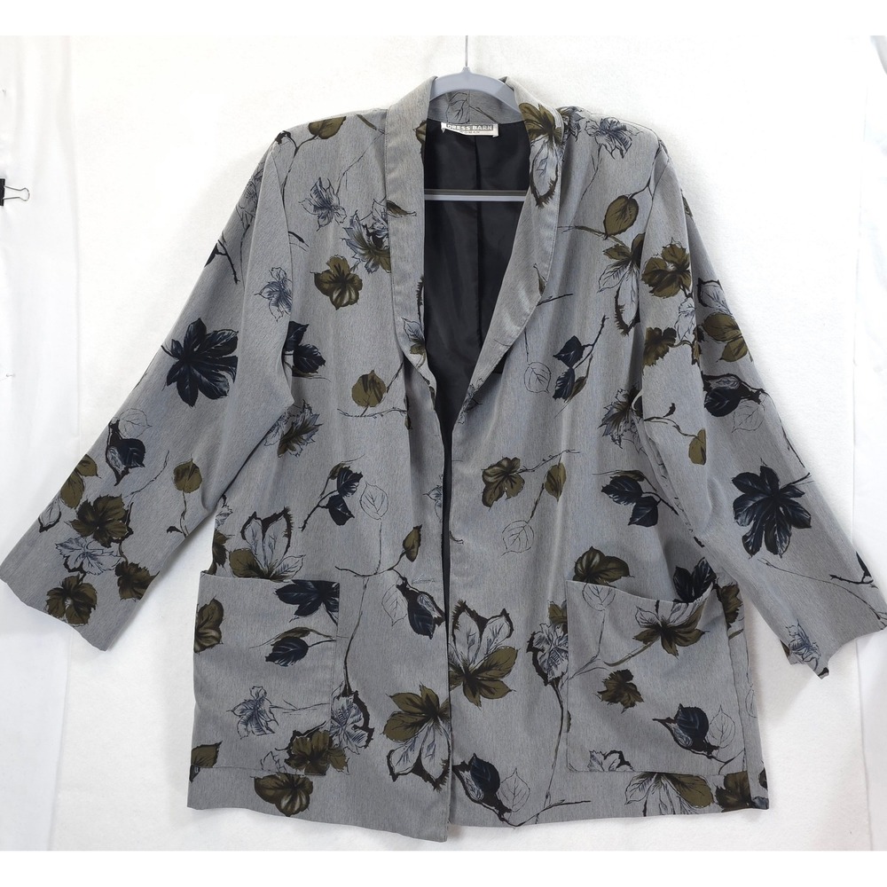Dress Barn Blazer Leaf Print Grey Women 18W Vintage Dark Academia